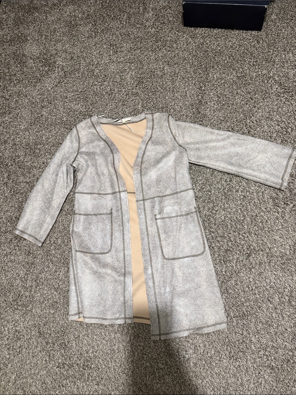 Solitaire Brown Textured Open-Front Cape Coat with Beige Lining